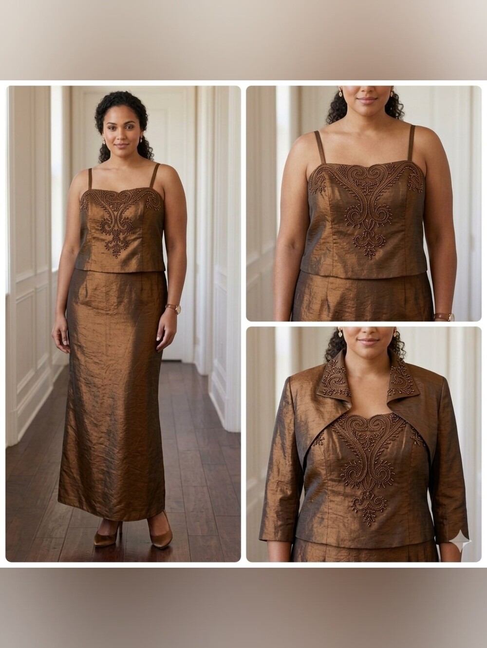 KM Collections Milla Bell Mother of the Bride Dress Set Vintage Bronze Metallic